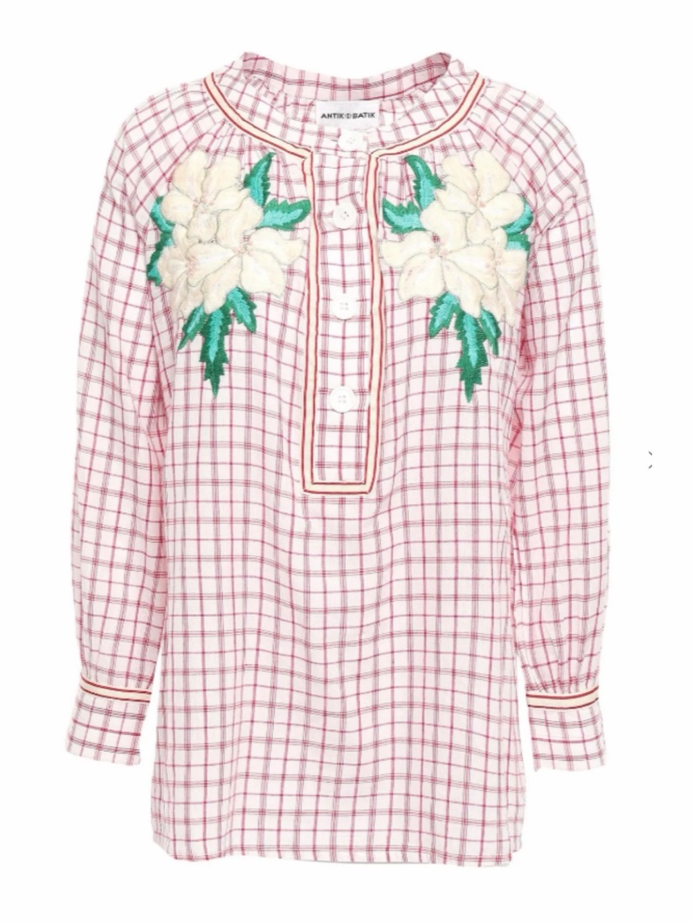 Antik Batik Pink Checked Embroidered Floral Top